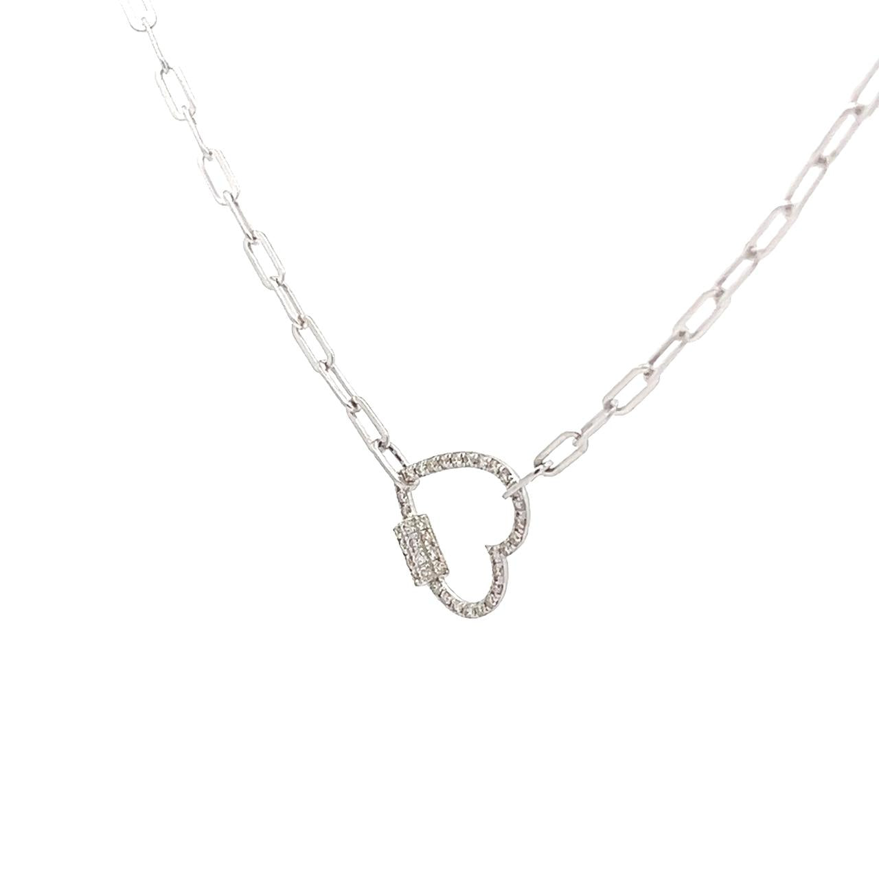 Paperclip Chain Heart lock Diamond Necklace