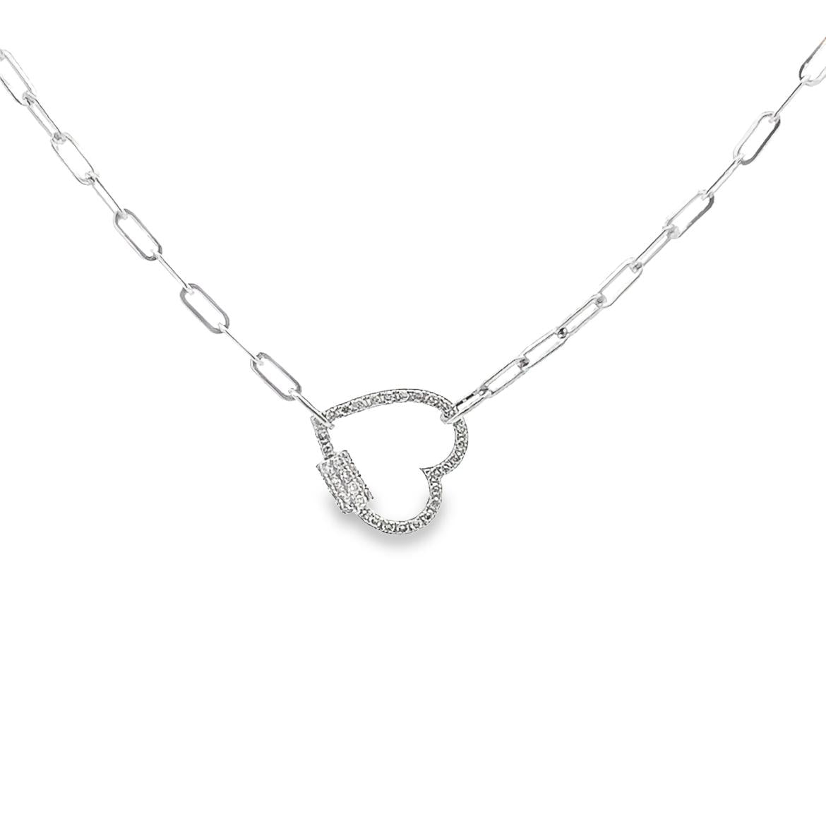 Paperclip Chain Heart lock Diamond Necklace